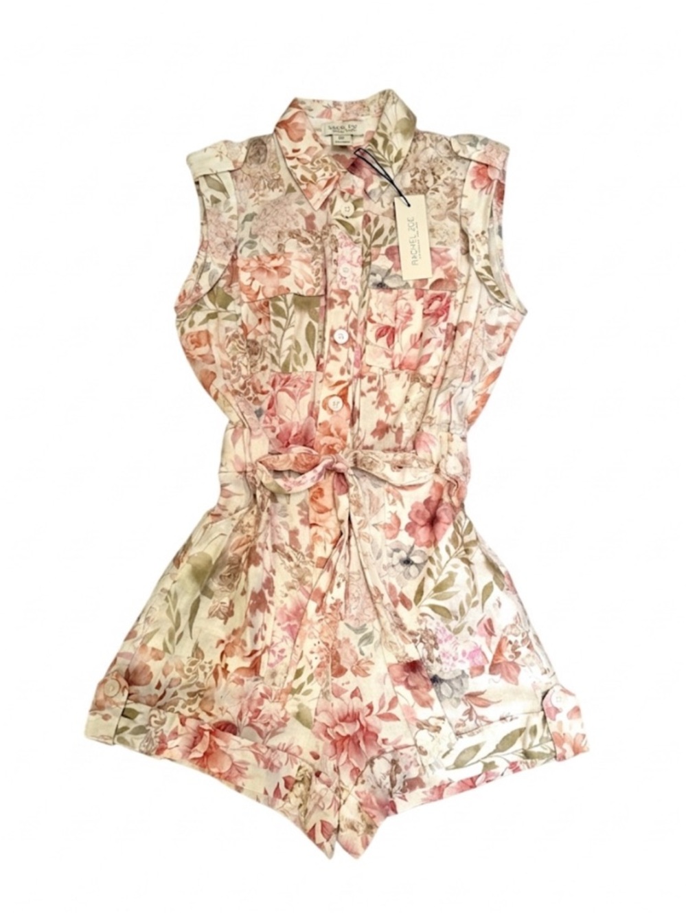 Rachel Zoe Floral Sleeveless Button Romper in Blush and Cream - Picture 5 of 5